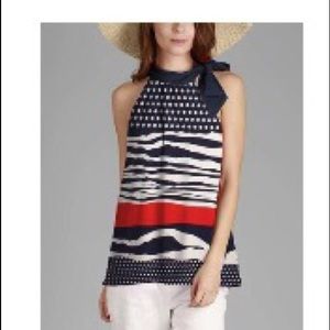 Navy & Red Stripe Yoke Tunic 3x