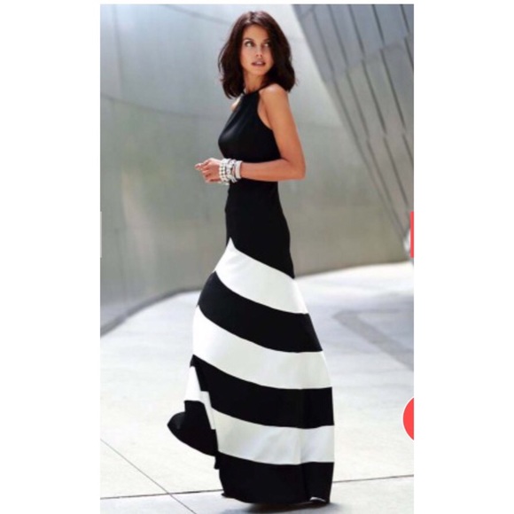 Black & White Chiffon striped Maxi Dress