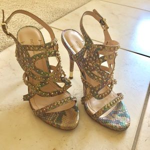 Sexy studded gold n beige heels