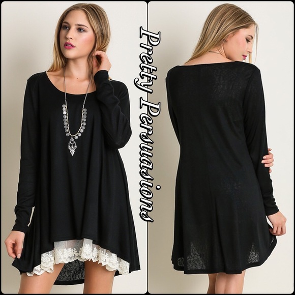 SOLD OUT‼️Black Scalloped Lace Trapeze Swing Tunic - Picture 2 of 4