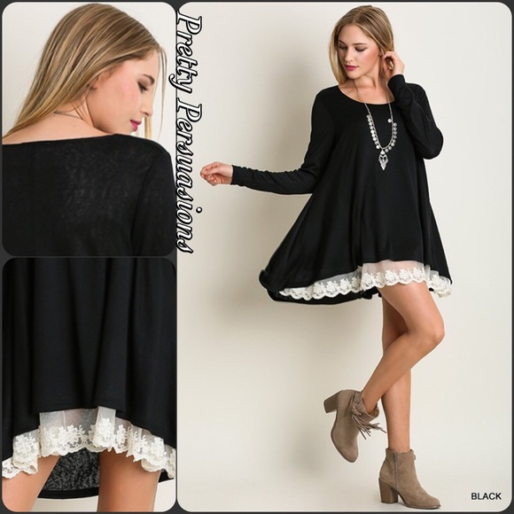 SOLD OUT‼️Black Scalloped Lace Trapeze Swing Tunic - Picture 3 of 4
