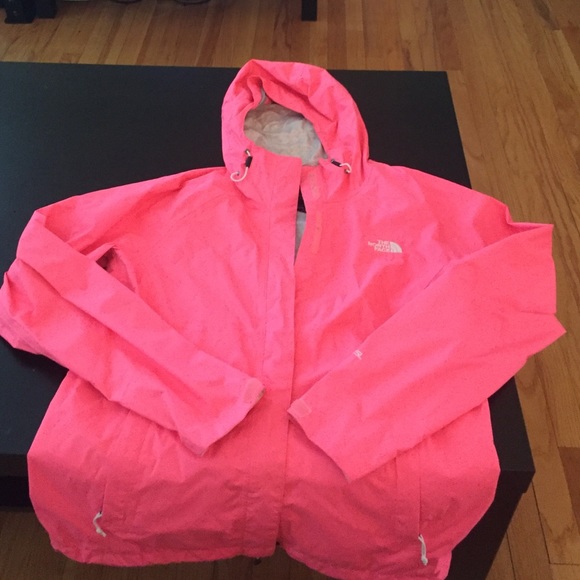 Hot pink North Face hooded rain jacket