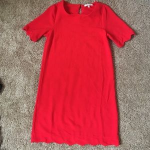 Red scalloped Monteau dress