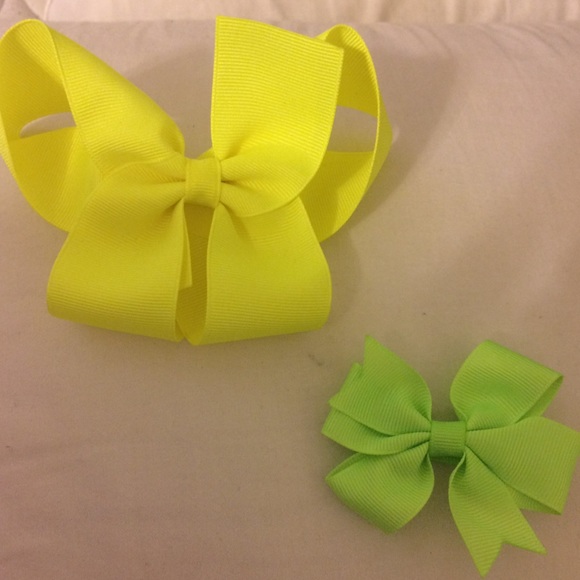 Neon yellow and green hair bows