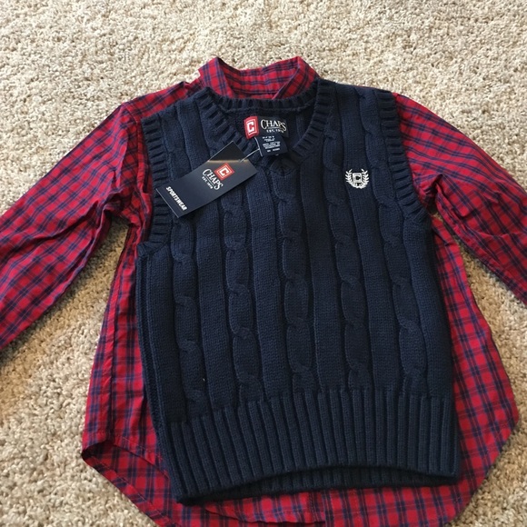 Toddle boy button down shirt with sweater vest.