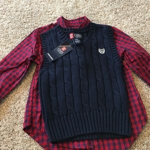 Toddle boy button down shirt with sweater vest.