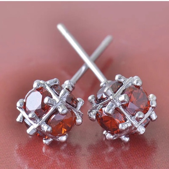 Beautiful Red Crystal White Gold Filled small Stud