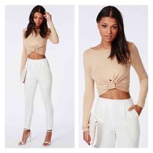 MISSGUIDED KNOT FRONT JERSEY CROP TOP