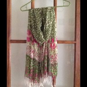 Green and pink floral scarf
