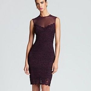 Nicole Miller Lace Dress with Illusion Neckline.