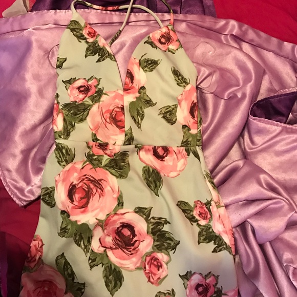 Fashion Nova Grey Floral Bodycon Mini Dress