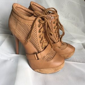 Tan platform booties