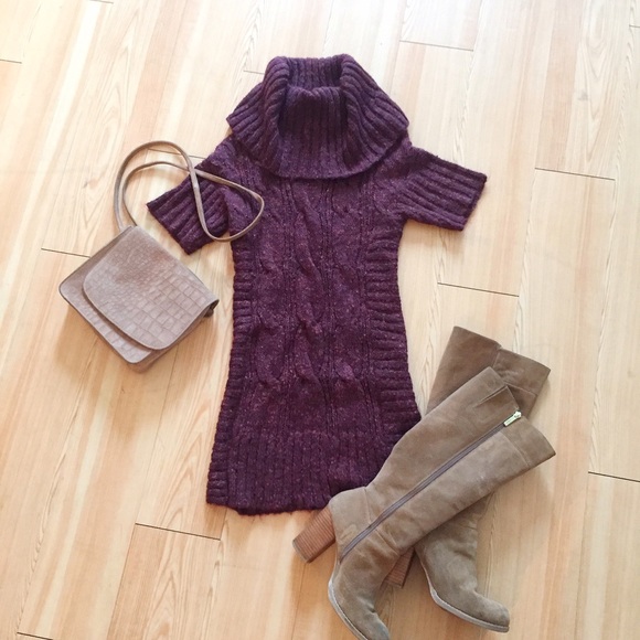 Cowl Neck Sweater Dress (burgundy)