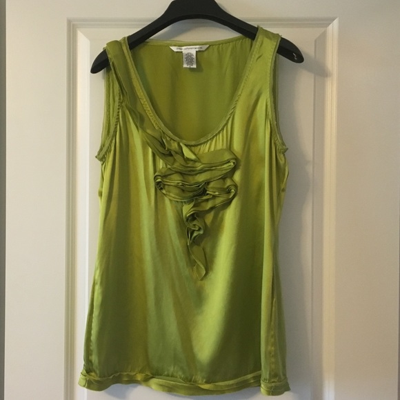 Diane von Furstenberg green silk blouse.