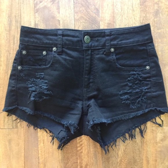 American Eagle High Rise Black Destroyed Shorts