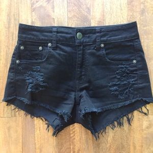 American Eagle High Rise Black Destroyed Shorts