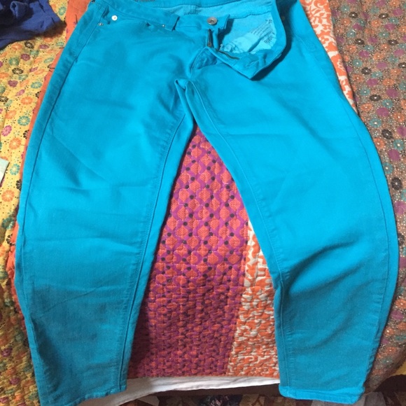 Turquoise skinny leg jeans
