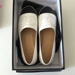 Chanel White Leather Espadrilles