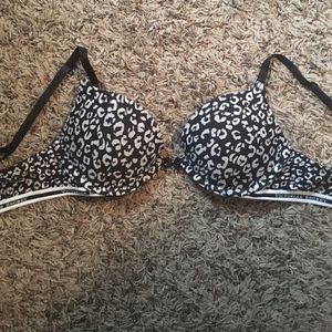 Black and white leopard print push-up bra