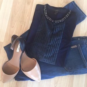 J. Crew navy beaded collar top