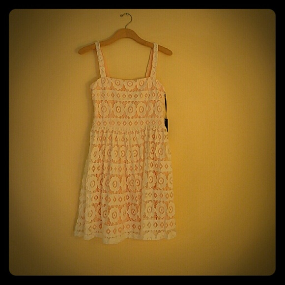 Lulu's Ivory and Peach Lace Dress