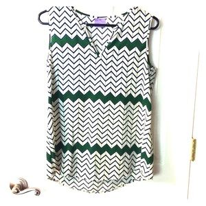 Green, white, blue chevron tunic