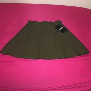 Army Green Missguided Leatherette Skater Skirt