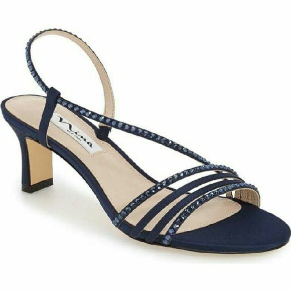 Nina navy rhinestone embellished slingback sandals