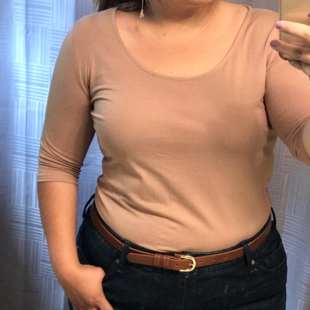 Basic Beige 3/4 Sleeve Shirt XL/1X