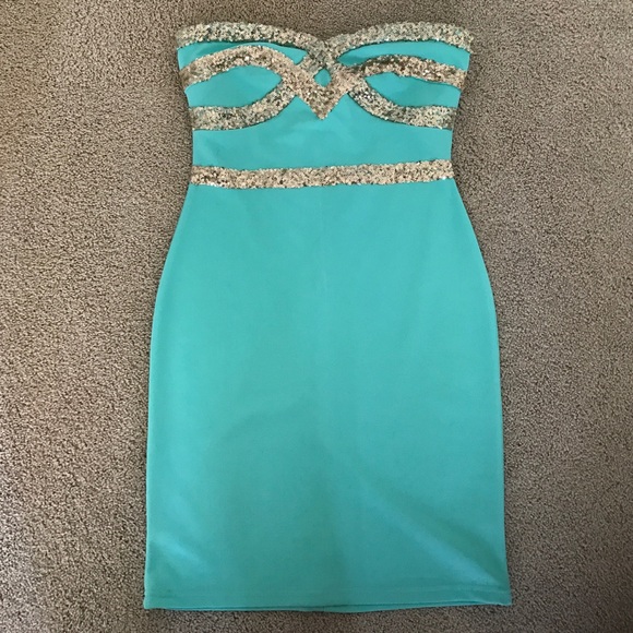 Sparkly gold  mint green dress
