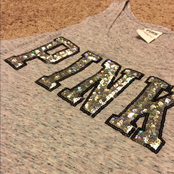 ❌SOLD ✨PINK sequined muscle tee✨❤️️ - Picture 2 of 3