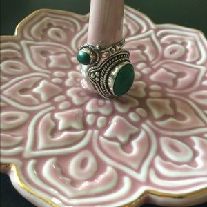 Set of 2 sterling rings w/ green stones - size 6.5