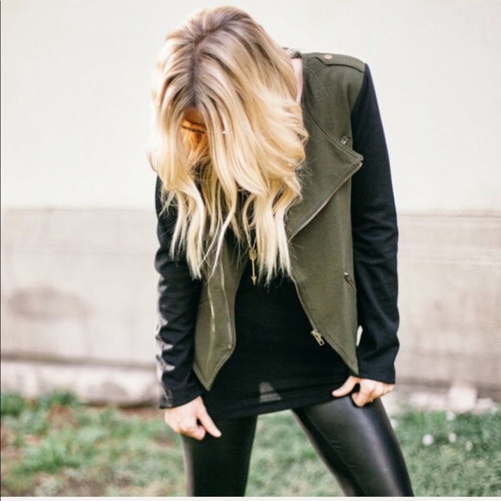 Olive green cross zip jacket