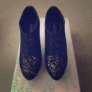 Maurice's black lace with gold glitter booties