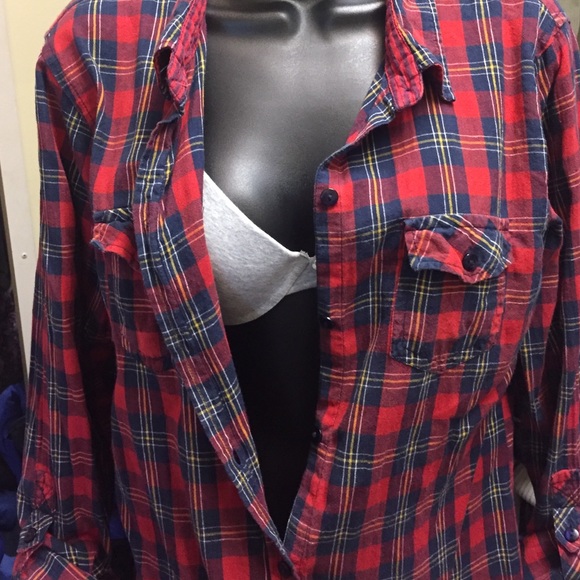 Red & Navy Flannel Plaid Shirt Top - Picture 3 of 4