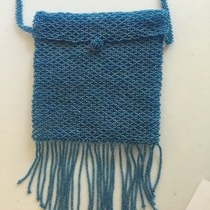 Handmade Guatemalan Blue Beaded Purse with Strap