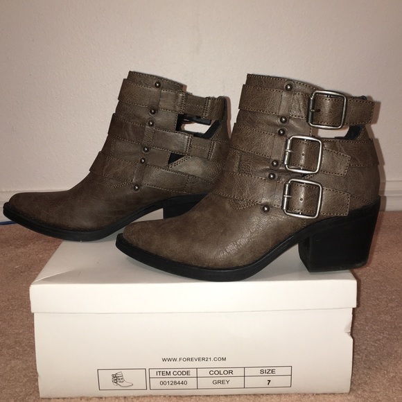 Grey Buckled Booties