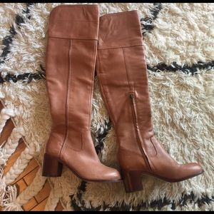 Over the knee tan boots