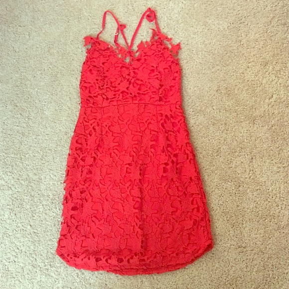 Red lace mini dress