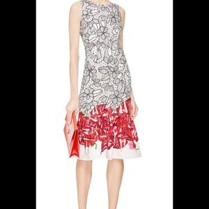 Isolda Red Printed Frilled-Hem Dress