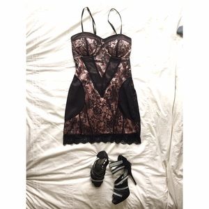 Satin and Lace Dress (pink and black)