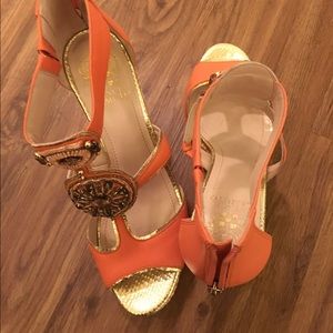 Vince Camuto gold/coral wedges sz 9.5