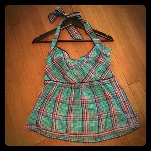 Plaid peplum halter top from Anthropologie