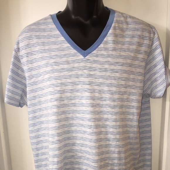 Ben Sherman v-neck t shirt white /blue stripes - Picture 1 of 4