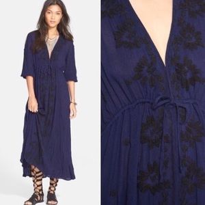 Free People Embroidered Fable Navy Maxi Dress