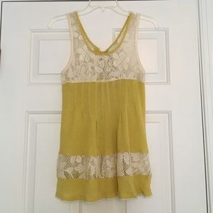 Free People Chartreuse & Lace Tank Top