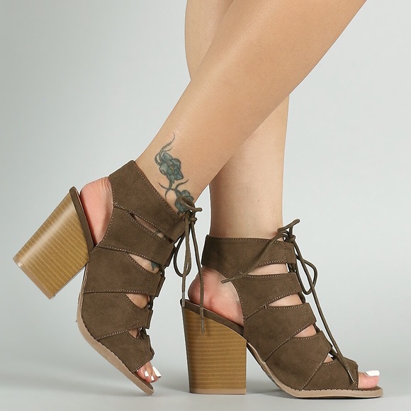 Khaki bootie lace up block heel booties 1 LEFT!!! - Picture 4 of 6