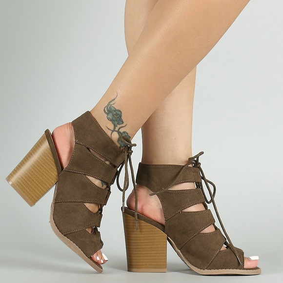 Khaki bootie lace up block heel booties 1 LEFT!!! - Picture 3 of 6