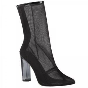 Black Mesh Perspex ankle heel boots