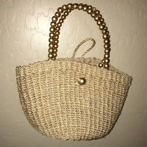 Small Basket Purse with Gold Wood Bead Handle